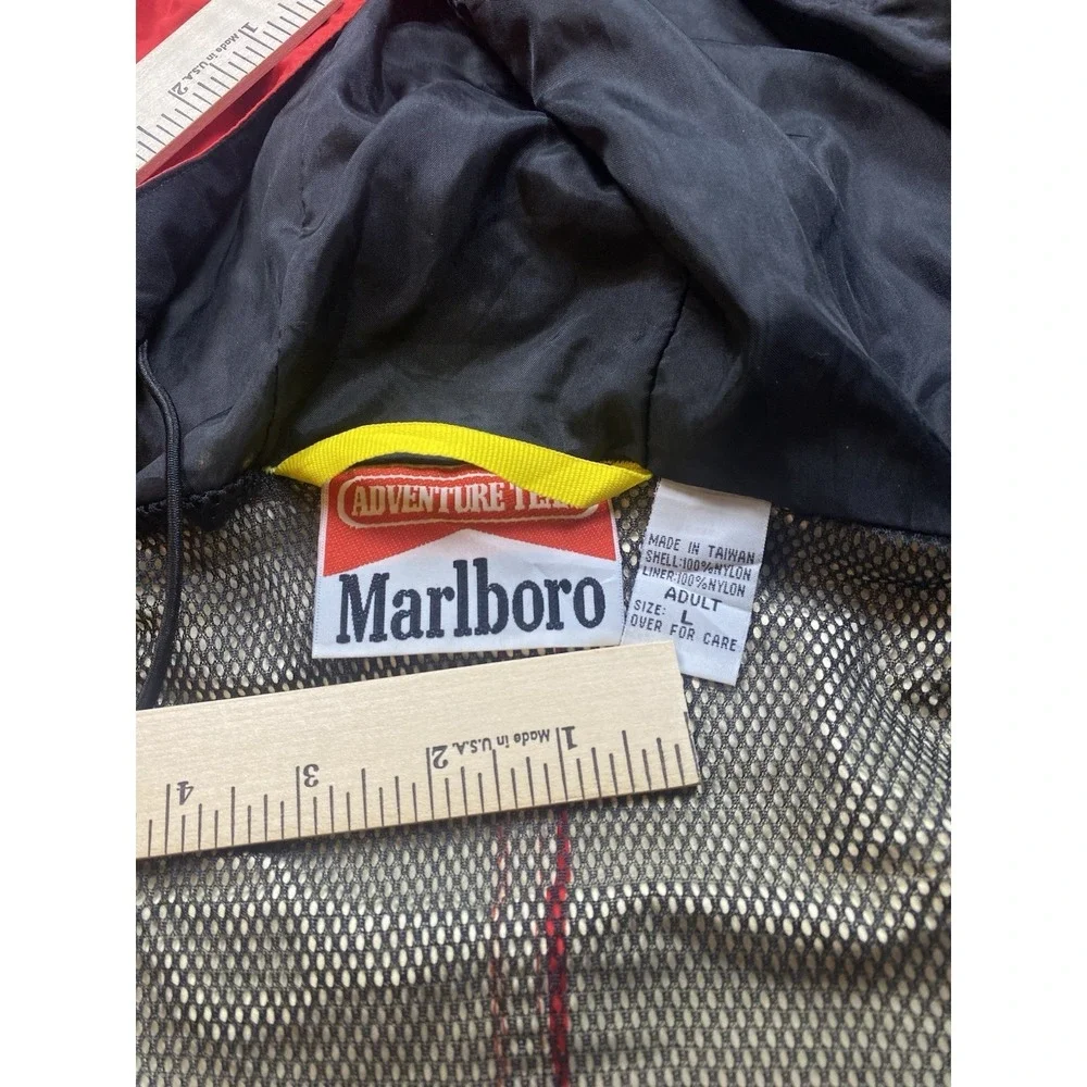 Vintage Marlboro Adventure Team Jacket Mens Large Red Nylon Hooded Parka 90s